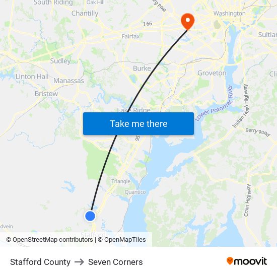 Stafford County to Seven Corners map