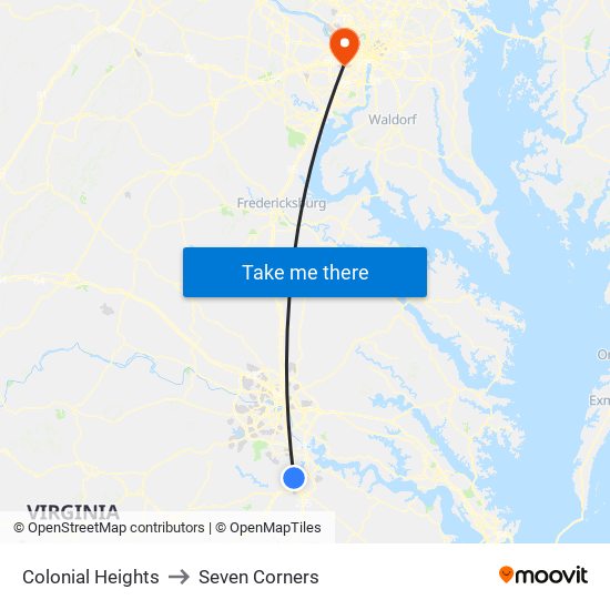 Colonial Heights to Seven Corners map