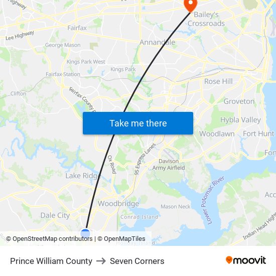 Prince William County to Seven Corners map