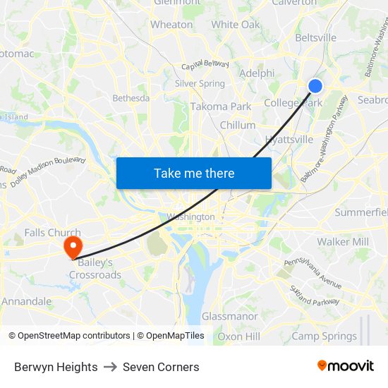 Berwyn Heights to Seven Corners map