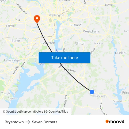 Bryantown to Seven Corners map