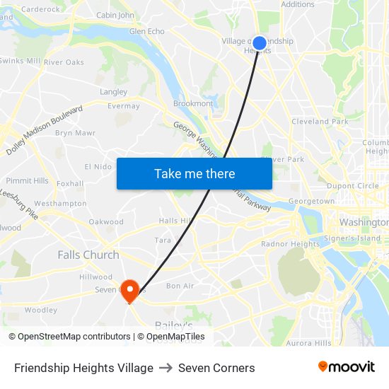 Friendship Heights Village to Seven Corners map