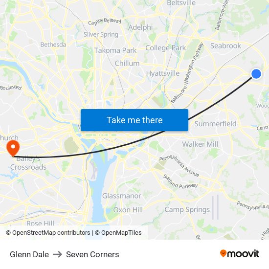 Glenn Dale to Seven Corners map