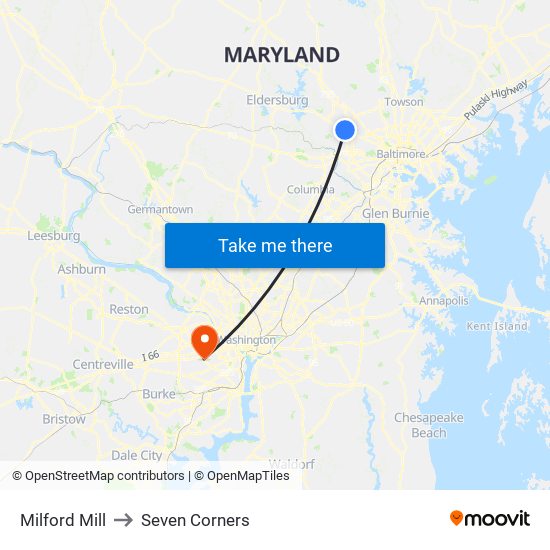 Milford Mill to Seven Corners map