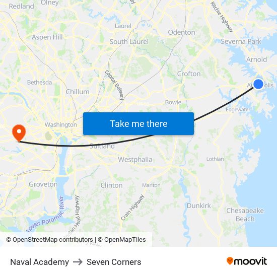 Naval Academy to Seven Corners map