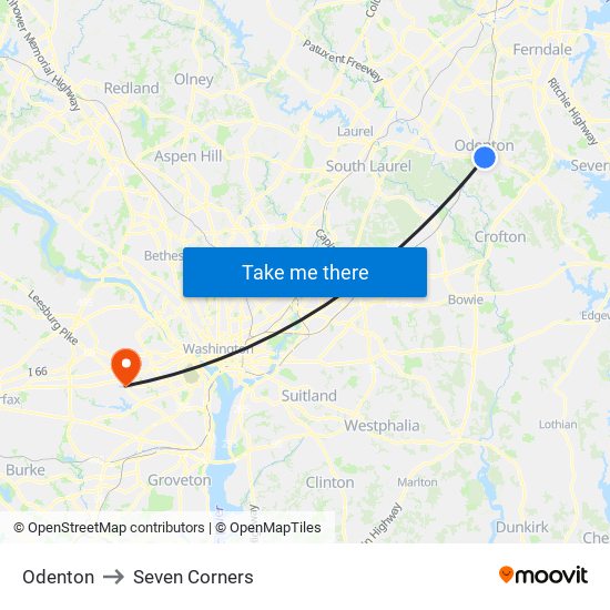 Odenton to Seven Corners map