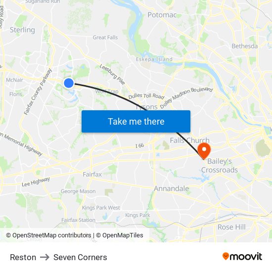 Reston to Seven Corners map