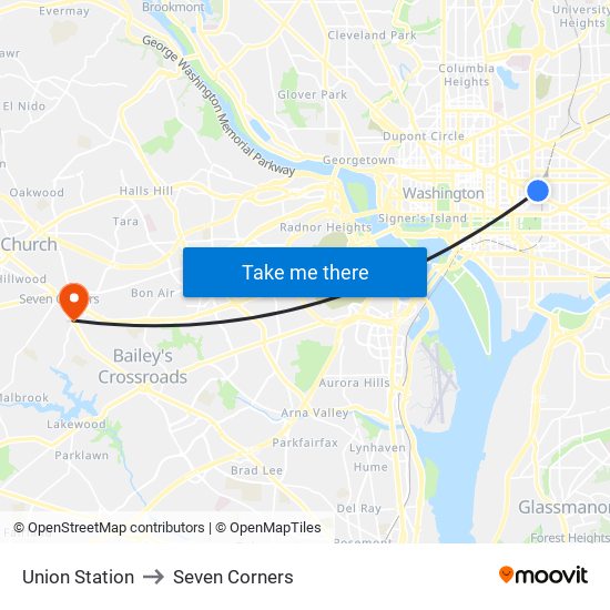 Union Station to Seven Corners map
