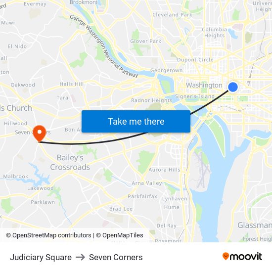 Judiciary Square to Seven Corners map