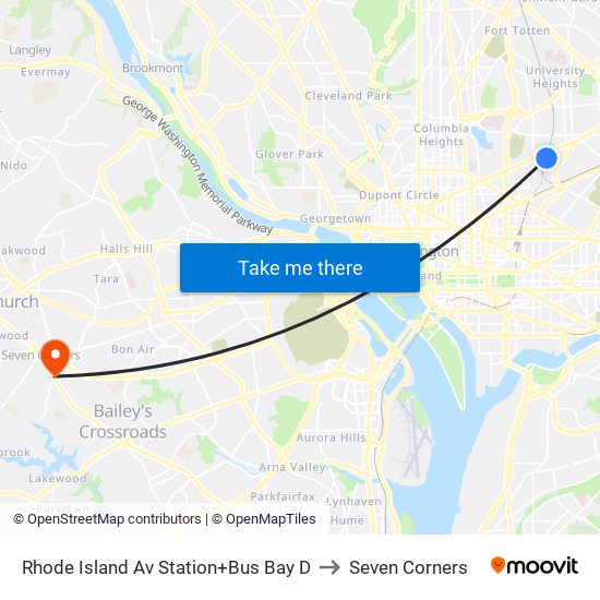 Rhode Island Ave-Brentwood+Bay D to Seven Corners map