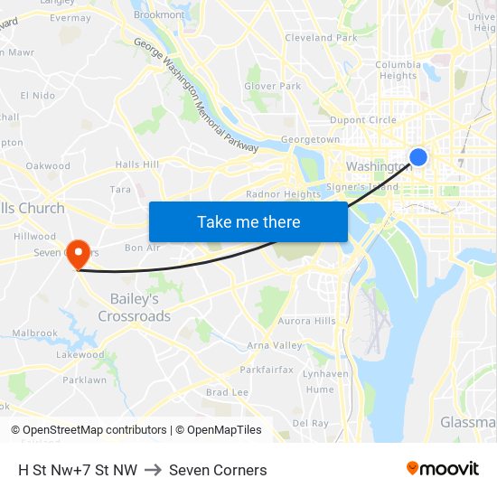 H St Nw+7 St NW to Seven Corners map