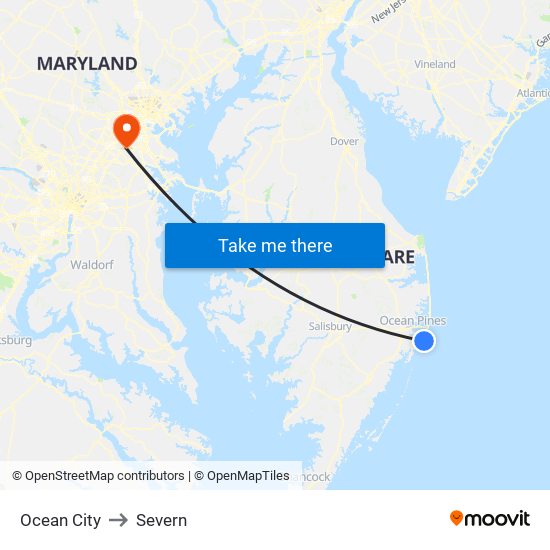 Ocean City to Severn map