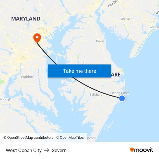 West Ocean City to Severn map