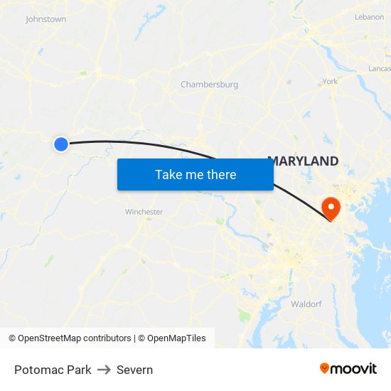 Potomac Park to Severn map