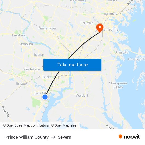 Prince William County to Severn map