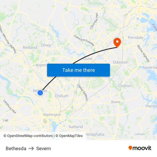 Bethesda to Severn map