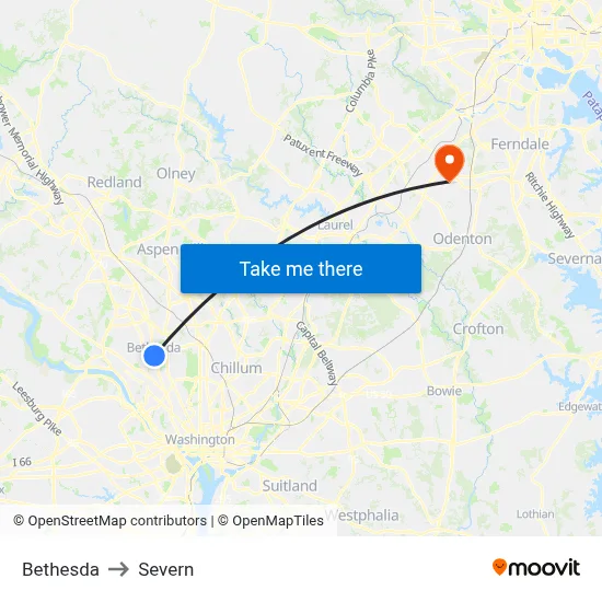 Bethesda to Severn map