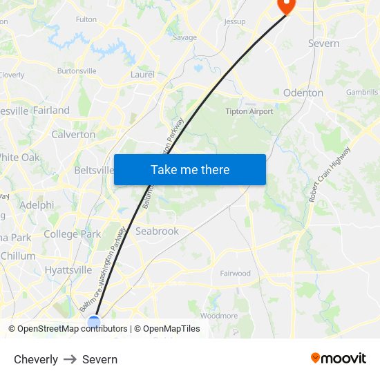 Cheverly to Severn map