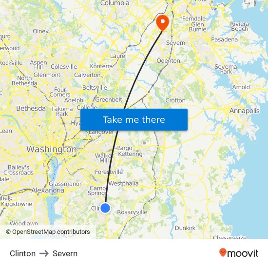 Clinton to Severn map