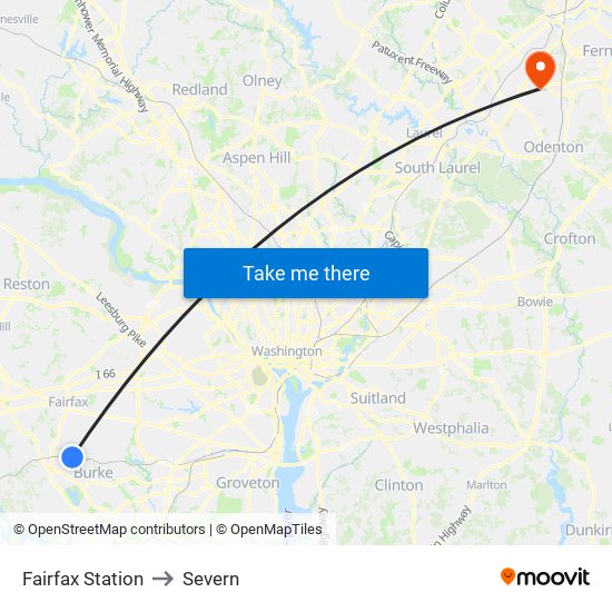 Fairfax Station to Severn map