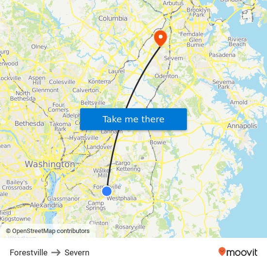 Forestville to Severn map