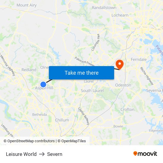 Leisure World to Severn map