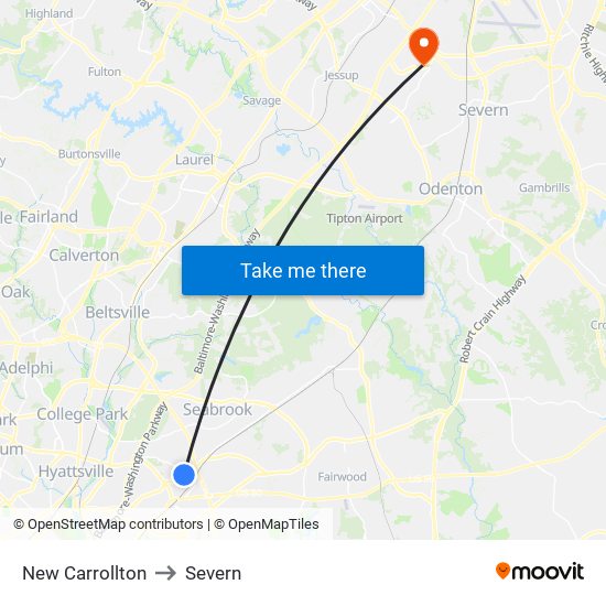 New Carrollton to Severn map