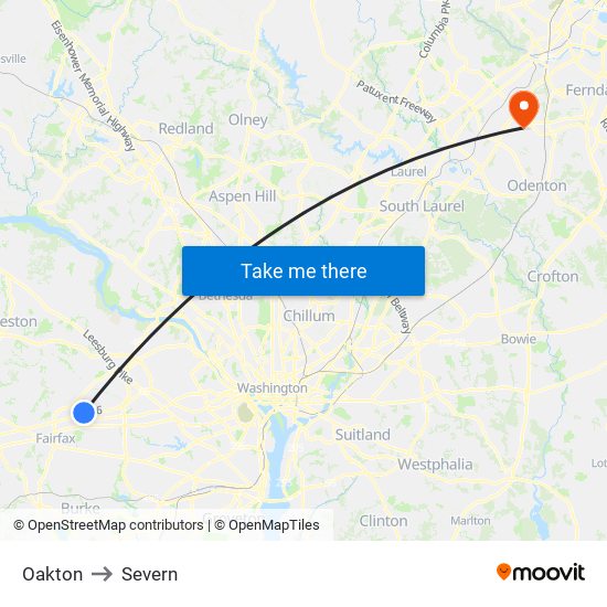 Oakton to Severn map