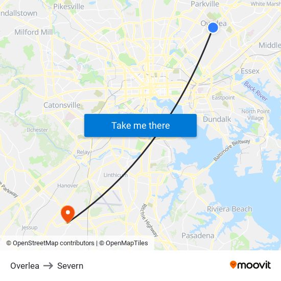 Overlea to Severn map
