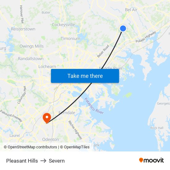 Pleasant Hills to Severn map