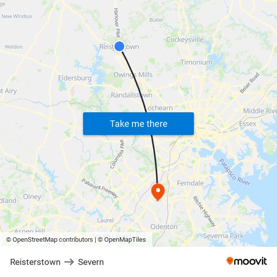 Reisterstown to Severn map