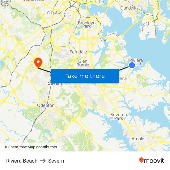 Riviera Beach to Severn map