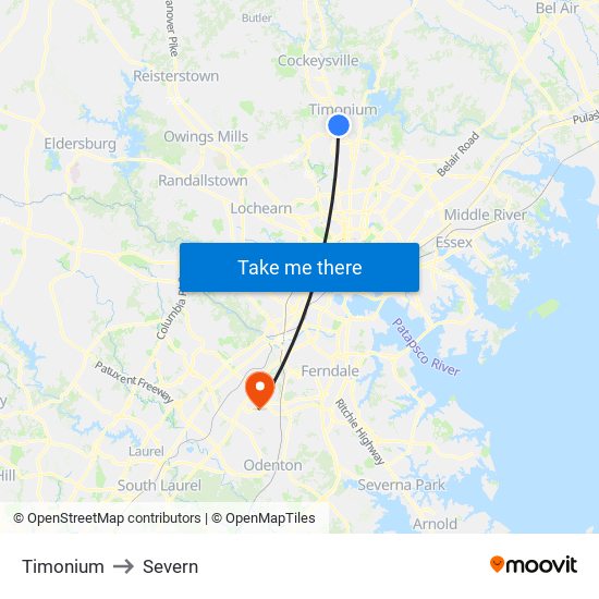 Timonium to Severn map