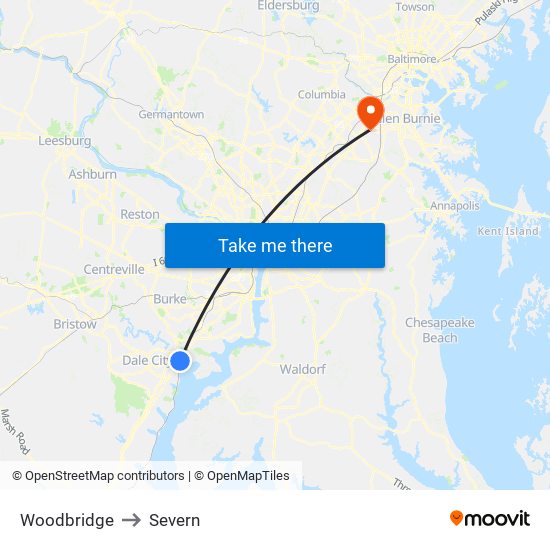 Woodbridge to Severn map