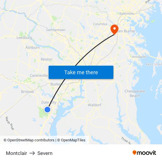 Montclair to Severn map