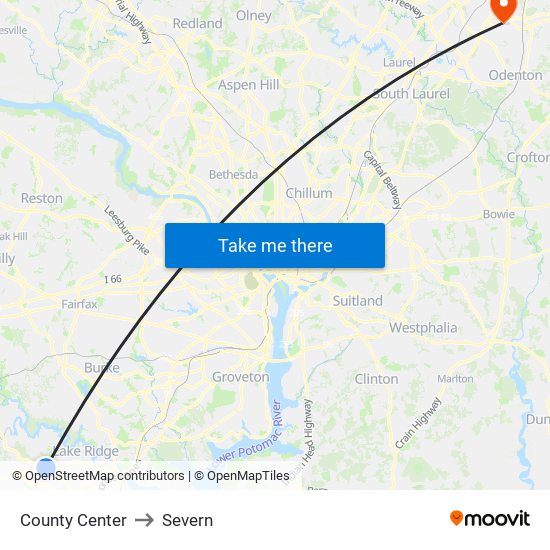 County Center to Severn map