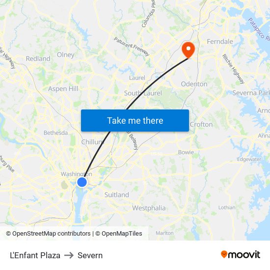 L'Enfant Plaza to Severn map