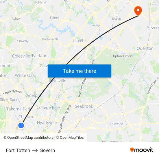 Fort Totten to Severn map