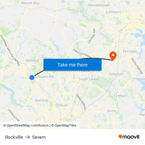 Rockville to Severn map