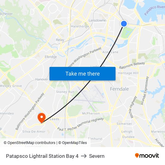 Patapsco Lightrail Station Bay 4 to Severn map