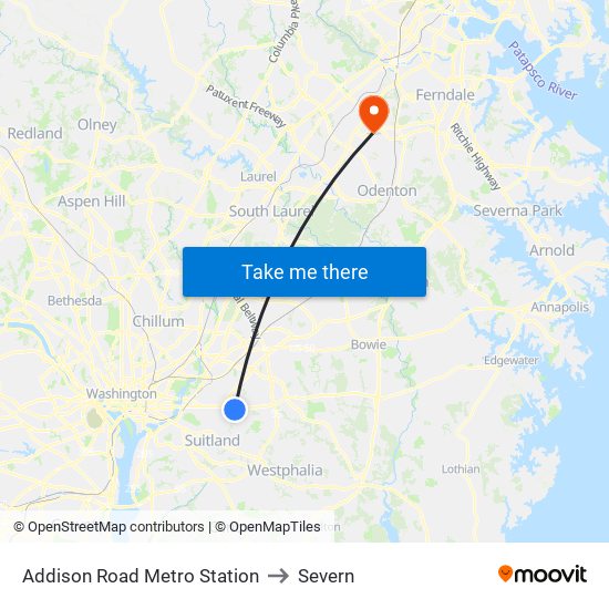 Addison Road Metro Station to Severn map