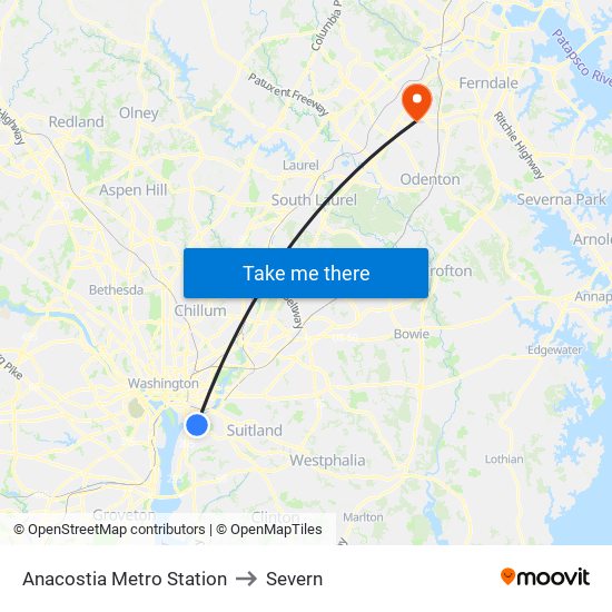 Anacostia Metro Station to Severn map