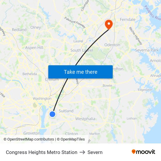 Congress Heights Metro Station to Severn map