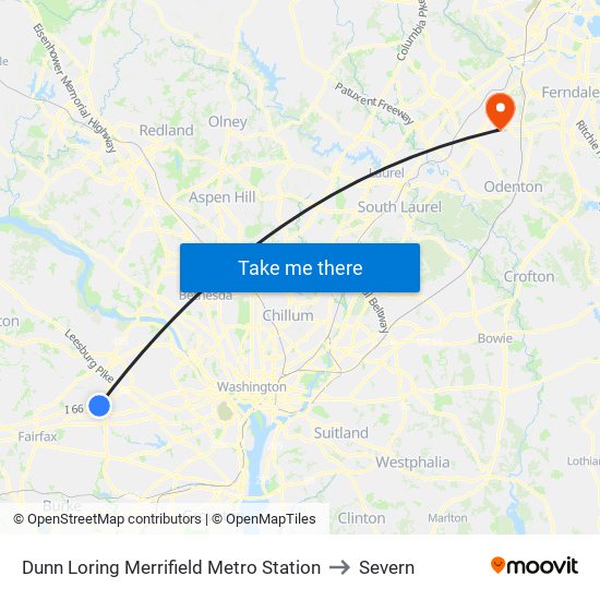 Dunn Loring Merrifield Metro Station to Severn map