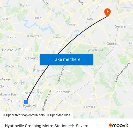 Hyattsville Crossing Metro Station to Severn map