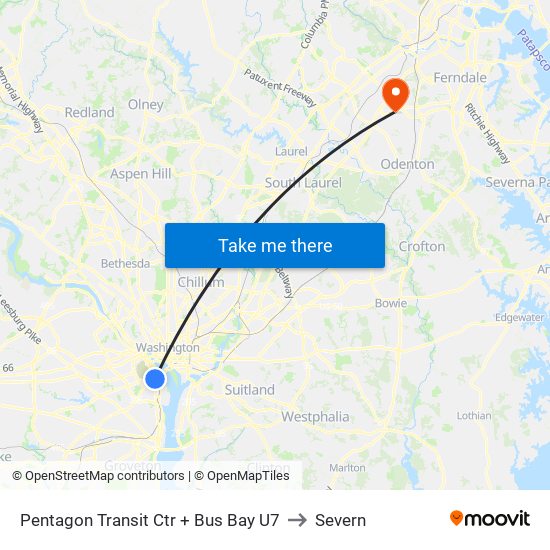 Pentagon Transit Ctr + Bus Bay U7 to Severn map