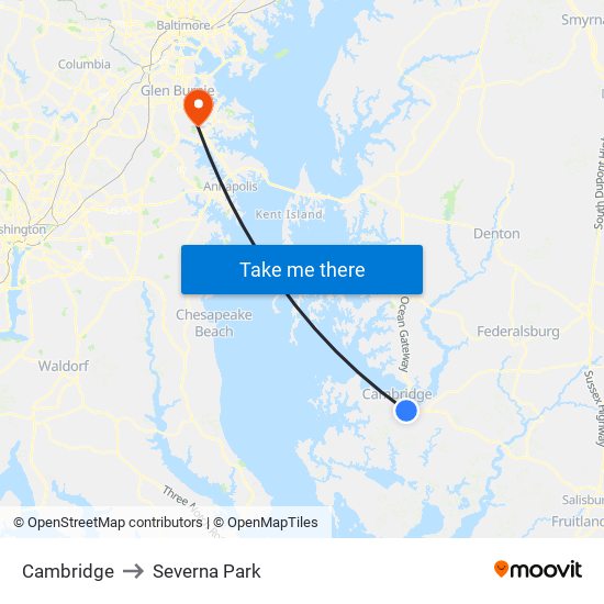 Cambridge to Severna Park map