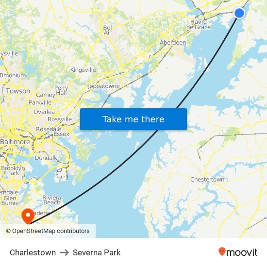 Charlestown to Severna Park map