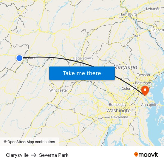 Clarysville to Severna Park map