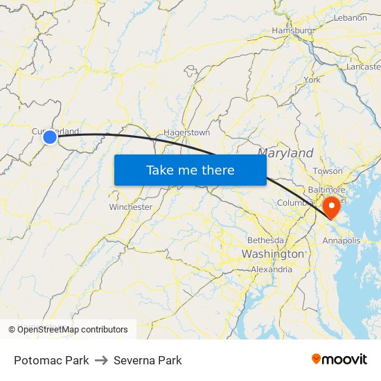 Potomac Park to Severna Park map